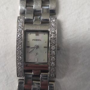 Fossil Silver Watch with Crystal Accents